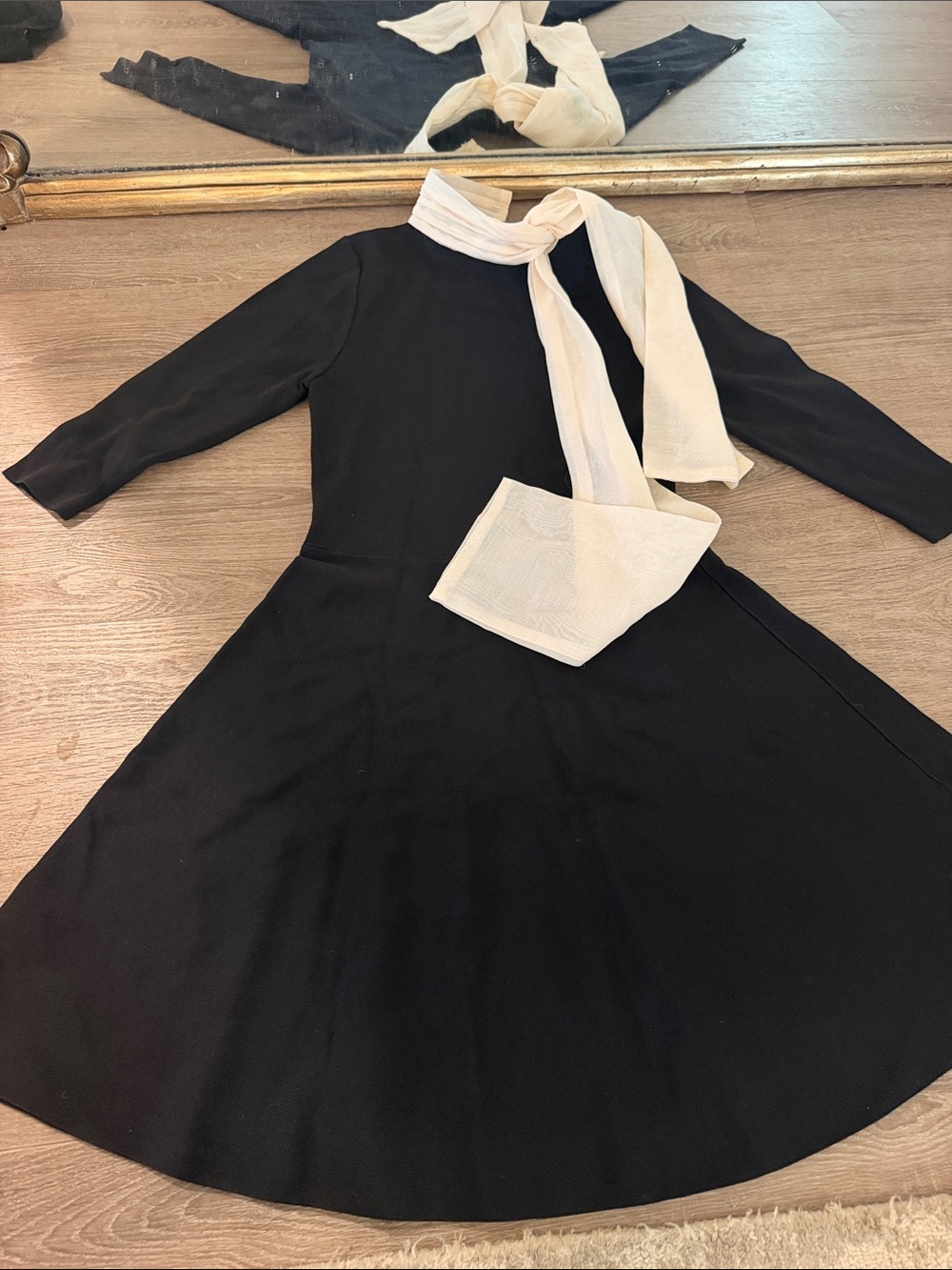 Zara Black Dress with Cream Scarf